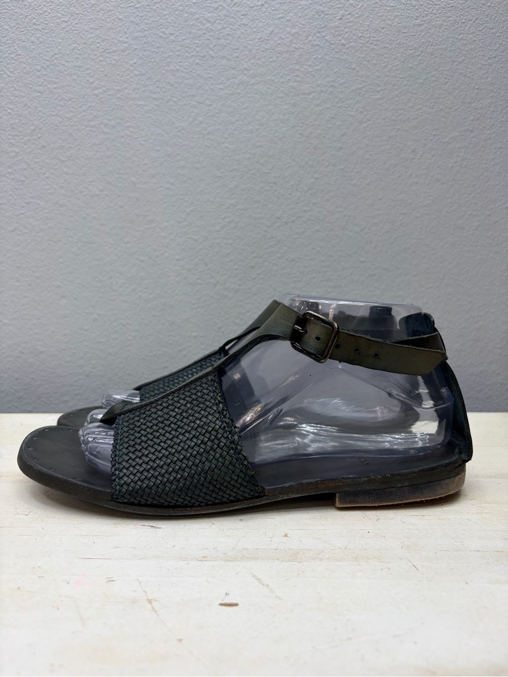 Moma Blue Leather Woven Slingback Sandals Size 39
